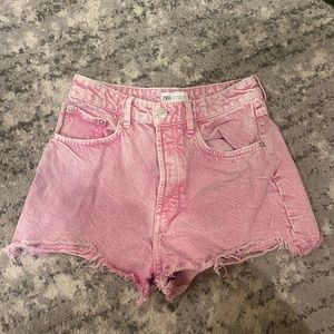 Zara Pink Wash Distressed High Rise Cutoff Shorts